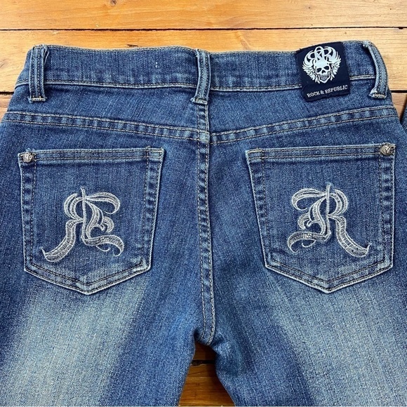 Rock & Republic low rise jeans boot cut blue stretchy denim classic size 28 moto - Picture 5 of 14